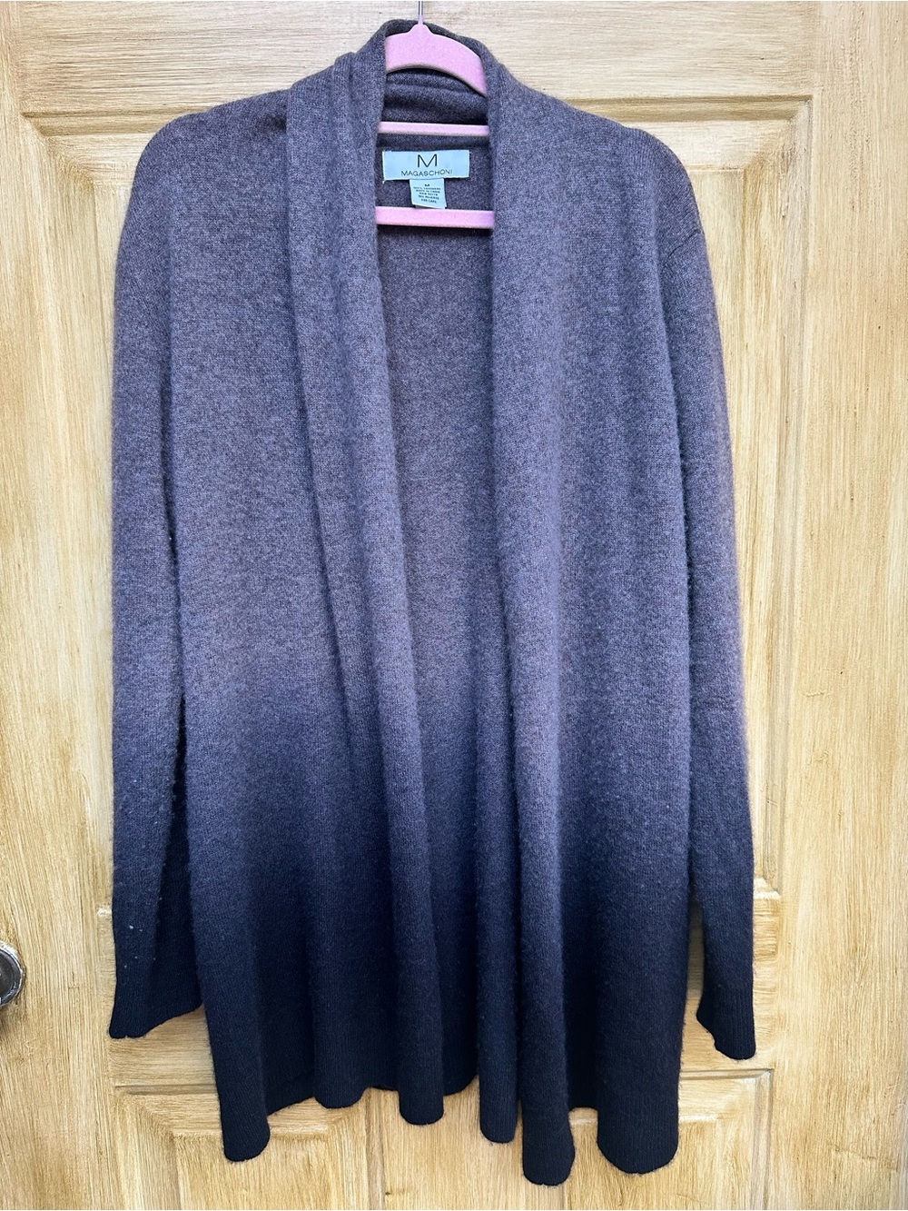 Magaschoni 100% Cashmere Cardigan Womens M Gray Long Open Front Duster